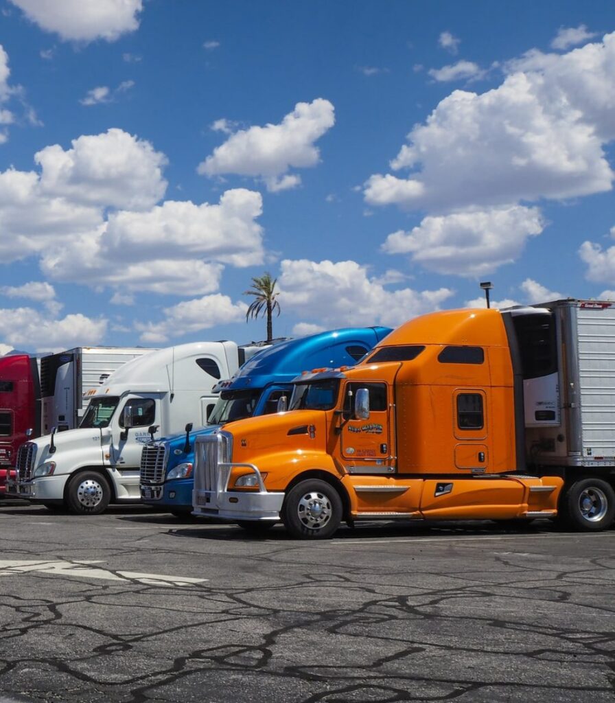 Lineup of multi colored trucks