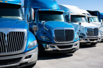 Lineup of blue trucks
