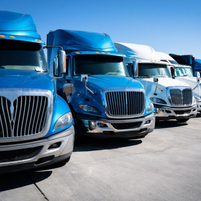 Lineup of blue trucks